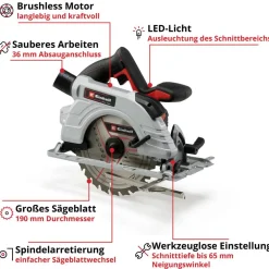 Akku-Handkreissäge 'TP-CS 18/190 Li BL - Solo' Ø 190 mm, ohne Akku