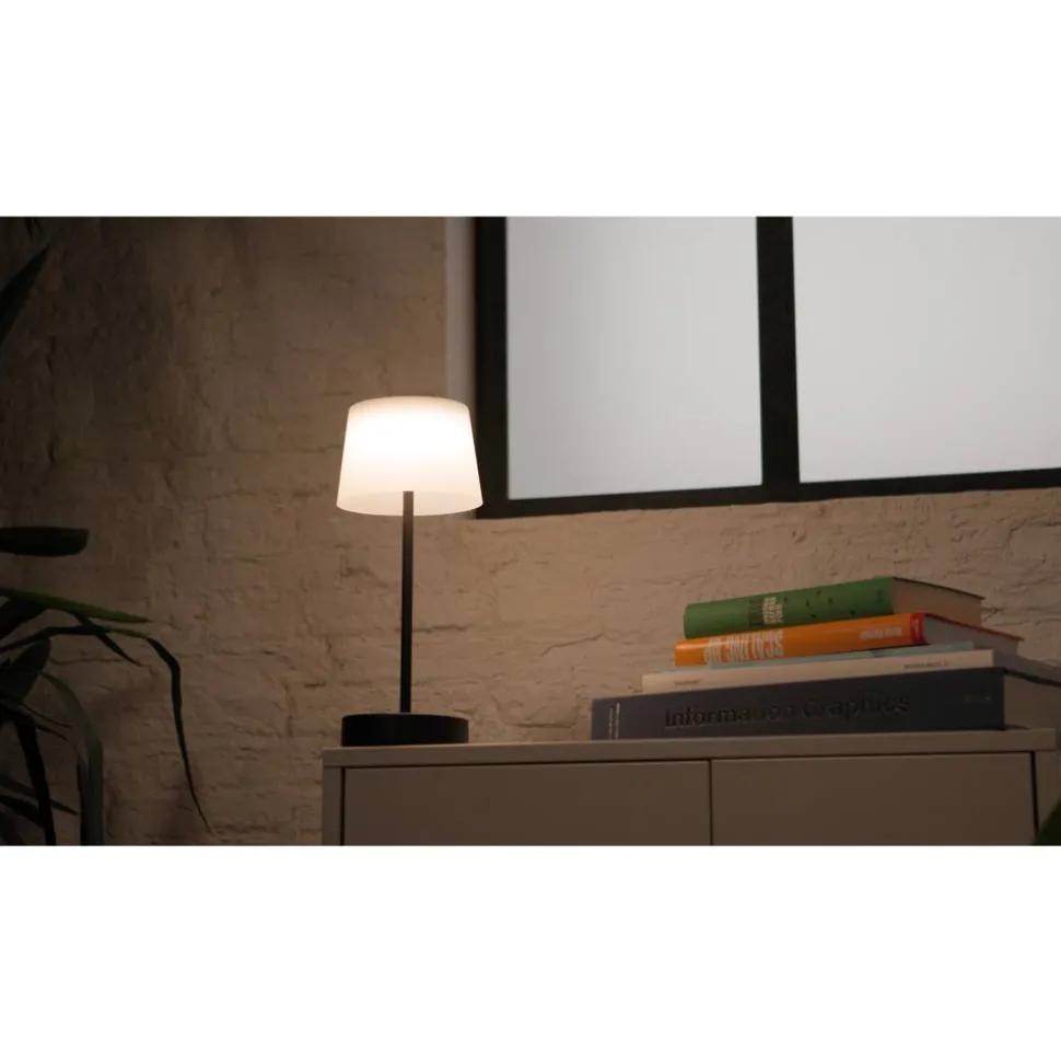 Akku-LED-Tischleuchte 'Leano' schwarz/weiß mit Farbwechsel, USB-Ladekabel Ø 12,8 x 30,5 cm