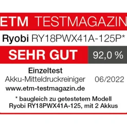 Akku-Mitteldruckreiniger 'ONE+ HP Brushless RY18PWX41A-125P' 18 V inklusive 2 Akkus und Ladegerät