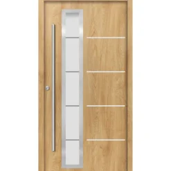 Alu-Stahlhaustür 'B01' eichefarben natur links 100 x 210 cm