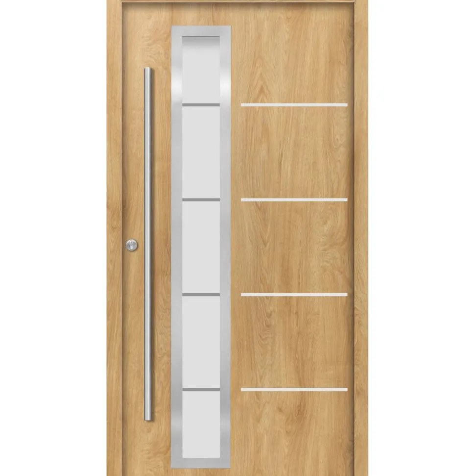 Alu-Stahlhaustür 'B06' eichefarben natur links 100 x 210 cm