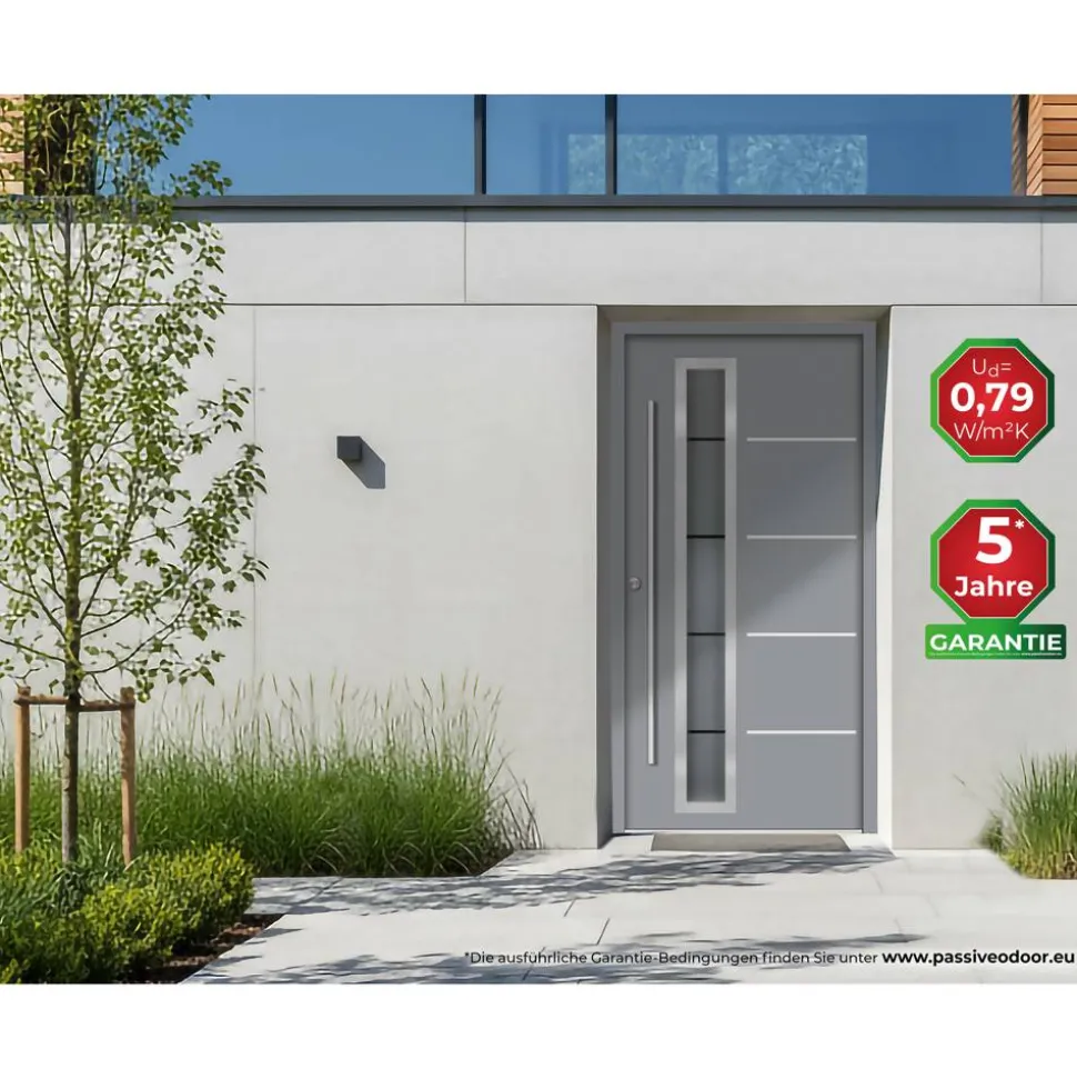 Alu-Stahlhaustür 'B06' grau links 110 x 210 cm