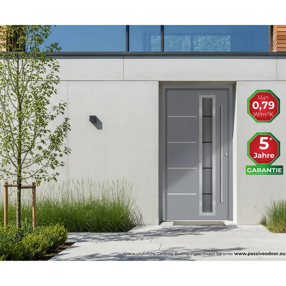 Alu-Stahlhaustür 'B06' grau rechts 110 x 210 cm