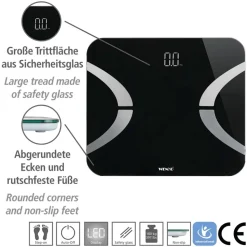 Analyse-Personenwaage schwarz Bluetooth 30 x 26 cm