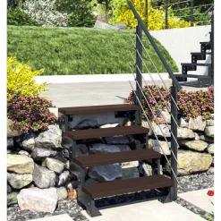 Außentreppe 'Gardentop' dunkelbraun 4 Stufen 80 cm mit Geländer