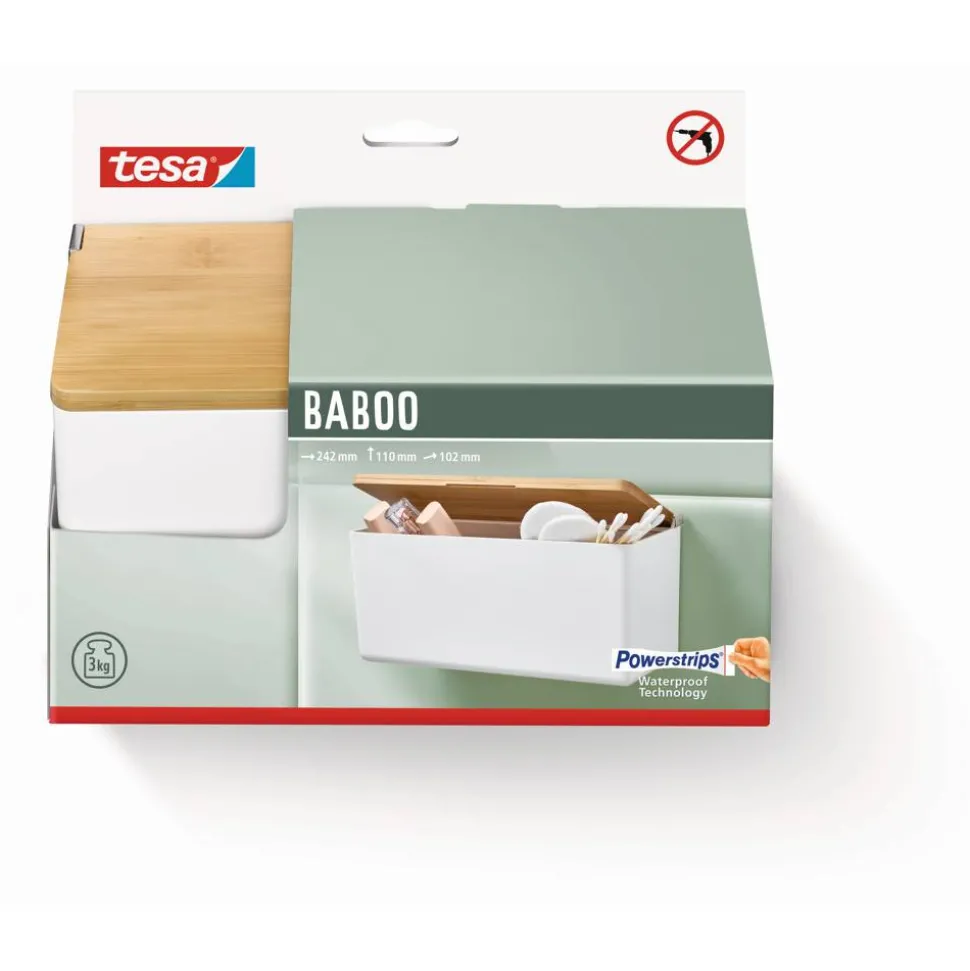 Aufbewahrungsbox 'Baboo' mittelgroß mattweiß 24,2 x 11 x 10,2 cm mit Bambusdeckel