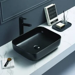Aufsatzwaschtisch 'Glaros' Keramik matt black 50 x 39 x 13 cm
