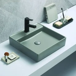 Aufsatzwaschtisch 'Heru' Keramik matt light grey 44 x 44 x 10 cm