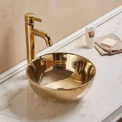 Aufsatzwaschtisch 'Osiris' Keramik glänzend golden Ø 35,8 cm