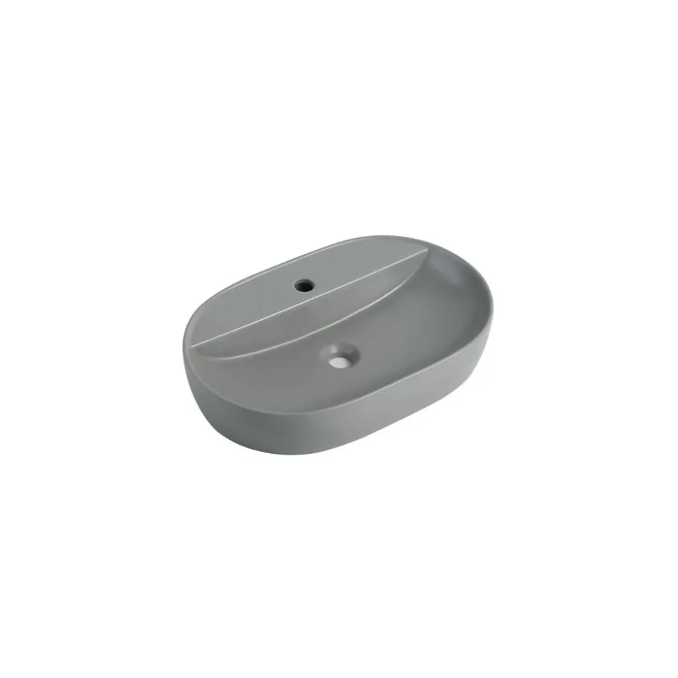 Aufsatzwaschtisch 'Tari' Keramik oval matt light grey 60,5 x 40 x 12 cm