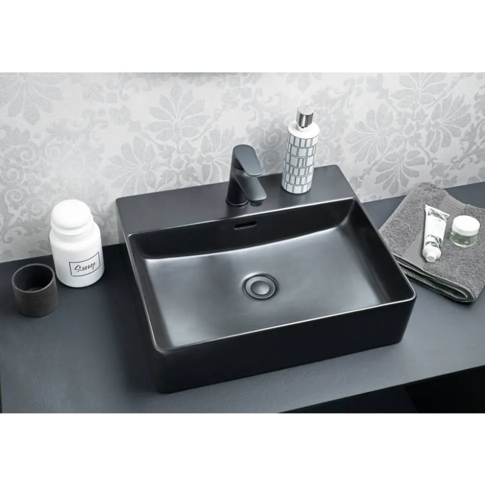 Aufsatz-Waschtisch 'Vita' Keramik schwarz 50 x 13 x 42 cm