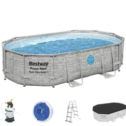 Aufstellpool 'Power Steel™ Swim Vista Series™' Komplett-Set mit Sandfilteranlage cremegrau Steinwand-Optik oval 488 x 305 x 107 cm