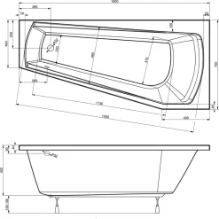 Badewanne "Bahia" 160 x 75 cm weiß links
