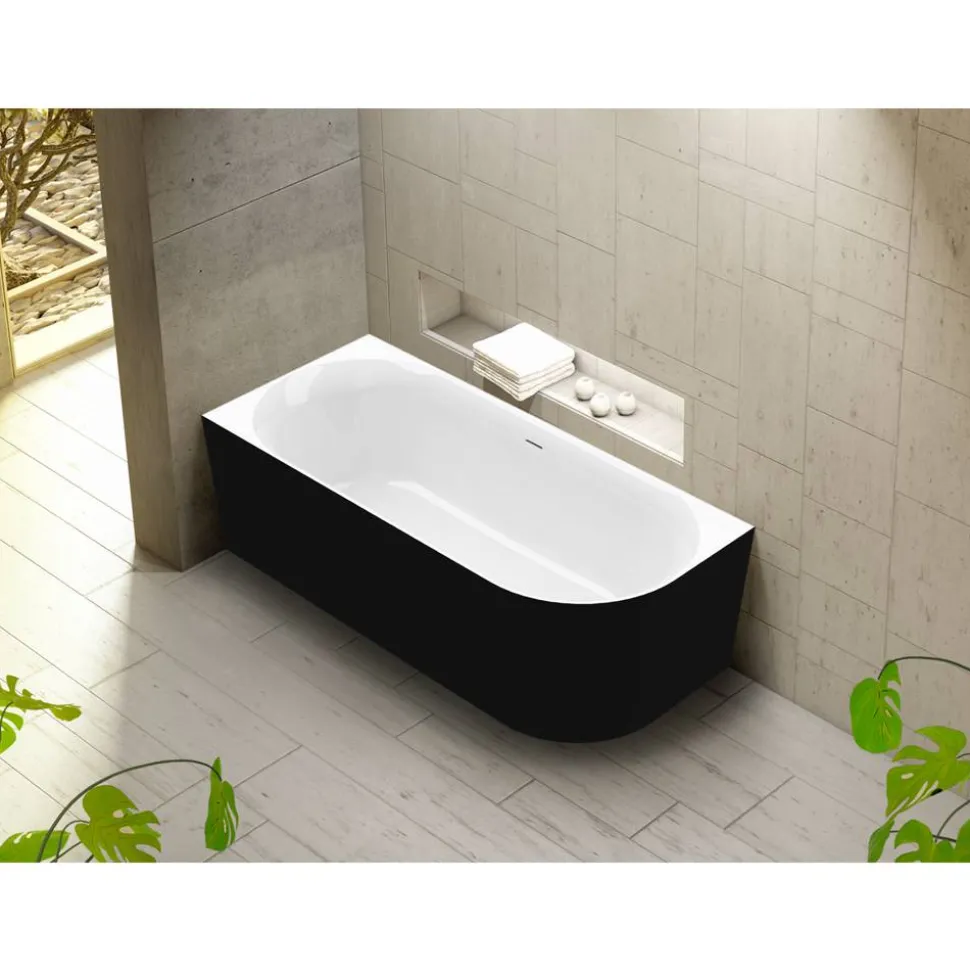 Badewanne 'Mince Corner' rechts schwarz/weiß 180 x 80 cm