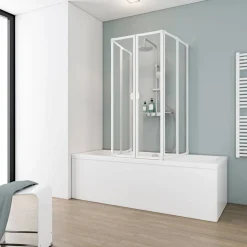 Badewannenfaltwand 2 x 3-teilig 'Komfort' Kunstglas, Alpinweiß 2 x 104 x 140 cm