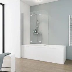 Badewannenfaltwand 'Komfort' teilgerahmt, aluminiumfarben, 125 x 140 cm, 3-teilig