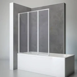 Badewannenfaltwand 'Komfort' Kunstglas Aluminium 127 x 140 cm 3-teilig