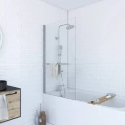 Badewannenfaltwand silbern 1-teilig 85 x 150 cm
