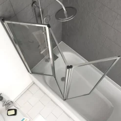 Badewannenfaltwand silbern 3-teilig 125 x 143 cm