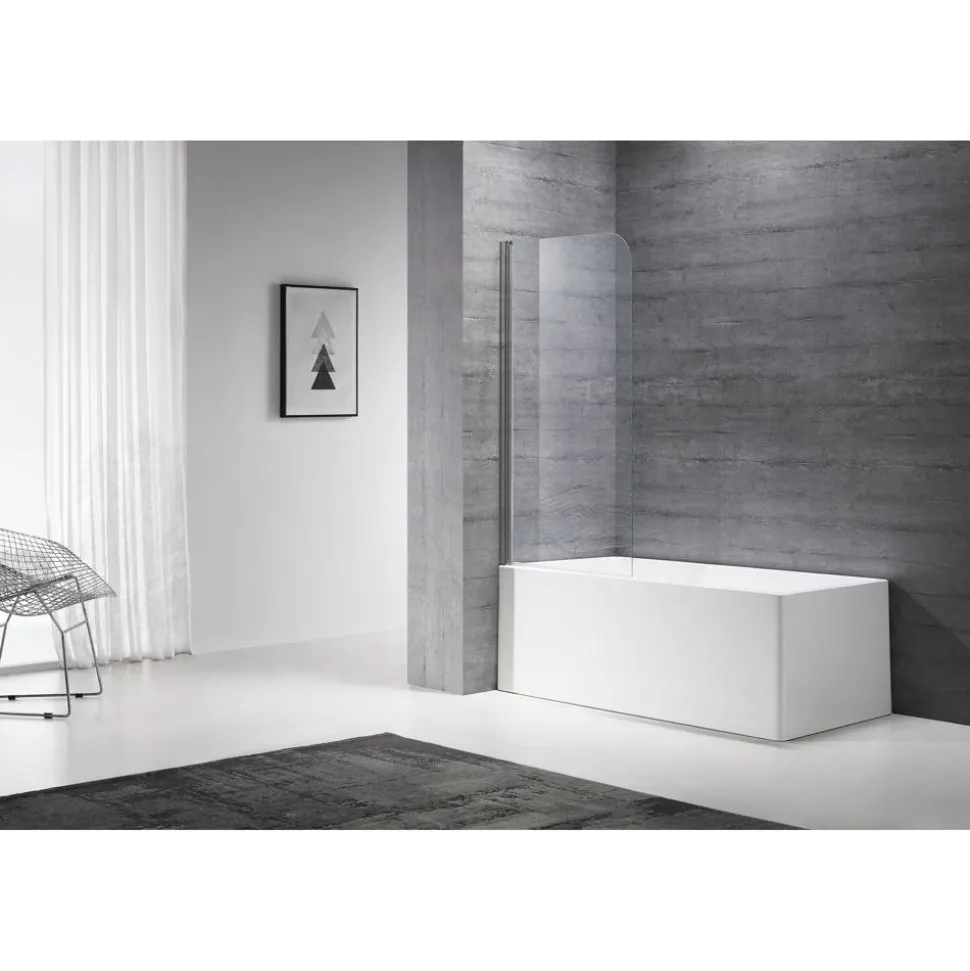 Badewannenfaltwand teilgerahmt, aluminiumfarben, 75 x 140 cm, 1-teilig