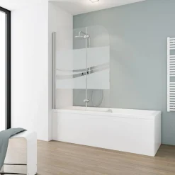 Badewannenfaltwand 2-teilig 'Komfort' Echtglas Dekor Liane, Chromoptik 114 x 140 cm