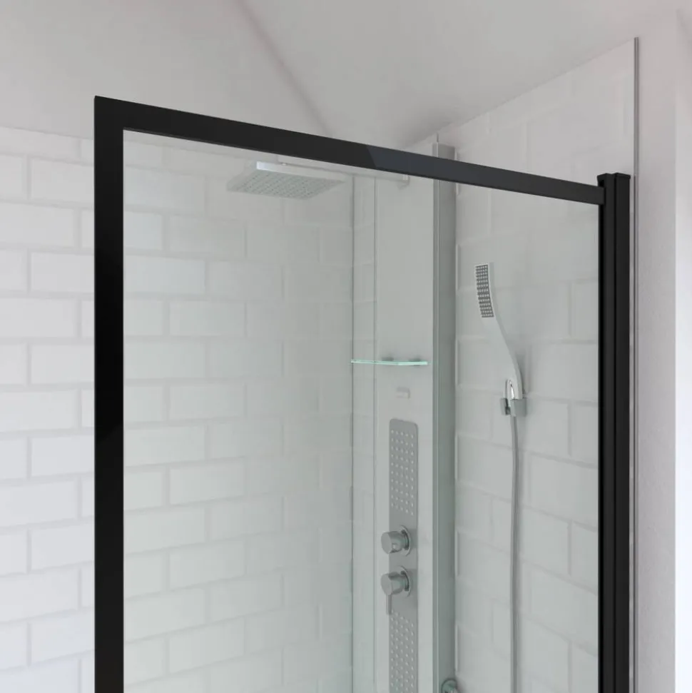Badewannenfaltwand vollgerahmt schwarz 75 x 130 cm