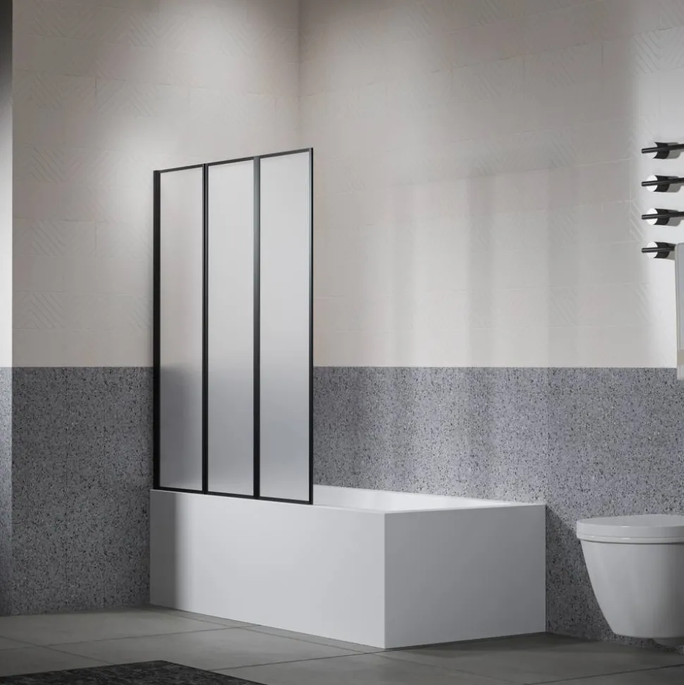 Badewannenfaltwand 'Jana' schwarz 3-teilig 120 x 140 cm