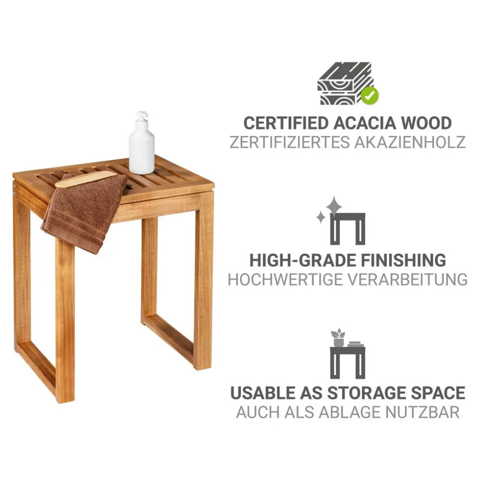 Badhocker 'Fondi' Akazienholz braun 40 x 46 x 30 cm