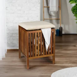 Badhocker 'Fondi' Akazienholz braun 39 x 52 x 39 cm
