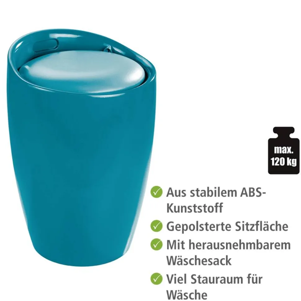 Badhocker mit Wäschesack 'Candy' petrol Ø 36 x 50,5 cm