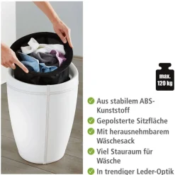Badhocker mit Wäschesack 'Candy' weiß Ø 36 x 50,5 cm