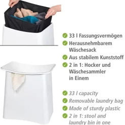 Badhocker mit Wäschesack 'Wing' weiß 45 x 48 x 33 cm