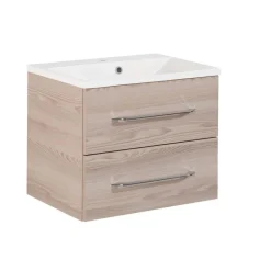 Badmöbelset 'b.clever' Spiegelschrank und Waschbecken mit Unterschrank weiß/Alaska Esche
