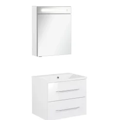 Badmöbelset 'b.clever' Spiegelschrank und Waschbecken mit Unterschrank weiß/weiß