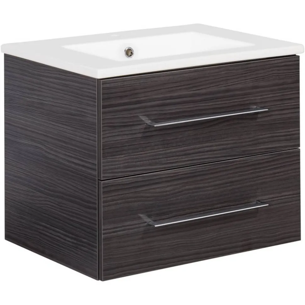 Badmöbelset 'b.perfekt' Spiegelelement und Waschbecken mit Unterschrank weiß/Dark Oak