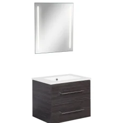 Badmöbelset 'b.perfekt' Spiegelelement und Waschbecken mit Unterschrank weiß/Dark Oak