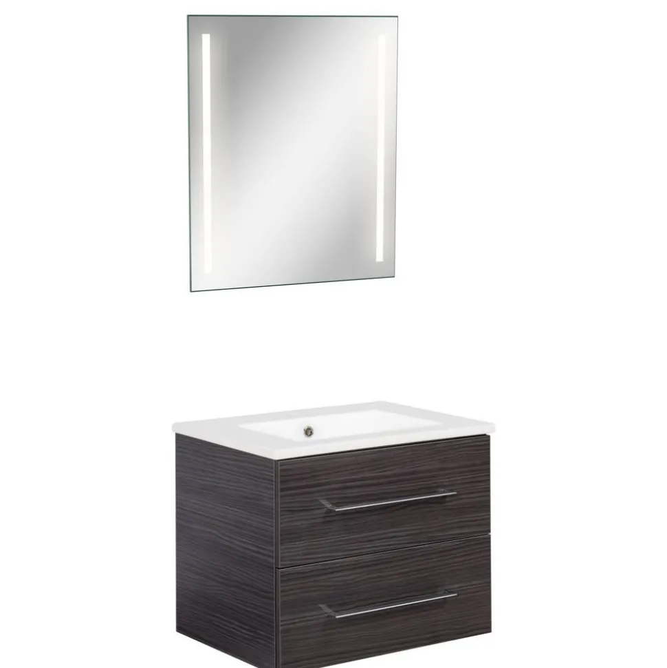 Badmöbelset 'b.perfekt' Spiegelelement und Waschbecken mit Unterschrank weiß/Dark Oak