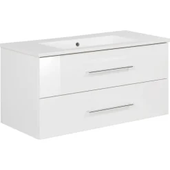 Badmöbelset 'b.perfekt' Spiegelelement und Waschbecken mit Unterschrank weiß/weiß
