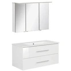 Badmöbelset 'b.perfekt' Spiegelschrank und Waschbecken mit Unterschrank weiß/weiß