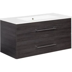 Badmöbelset 'b.perfekt' Spiegelschrank und Waschbecken mit Unterschrank weiß/Dark Oak
