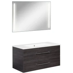 Badmöbelset 'b.perfekt' Spiegelelement und Waschbecken mit Unterschrank weiß/Dark Oak