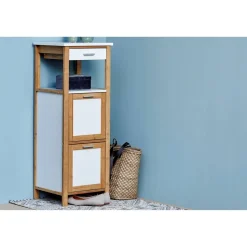 Bad-Regal 'Finja' Bambus/weiß 2 Staufächer, Schublade 34 x 30 x 89 cm