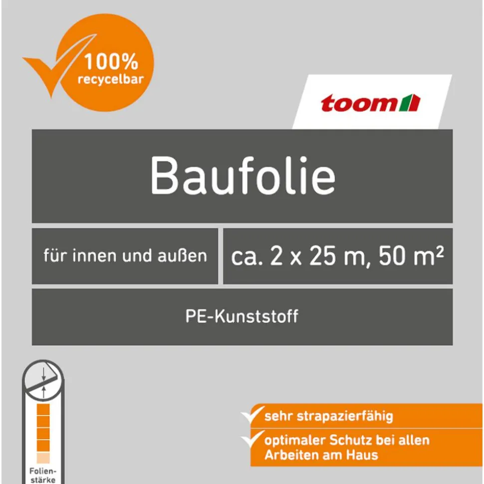 Baufolie 'Extrastark' Polyethylen 100 g/m² 2 x 25 m