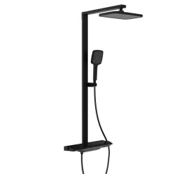 Überkopfbrause-Set 'Hawaii' schwarz matt Thermostatarmatur und Ablage, 110 cm