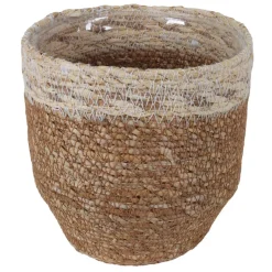 Übertopf Hogla-Gras natur Rand beige mit Polybeutel Ø 18 x 18 cm