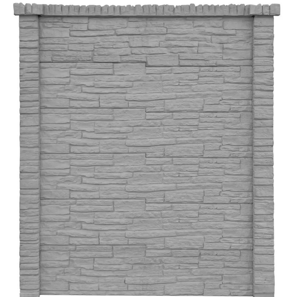 Betonzaunplatte 'Mediterran Nostalgie' Beton/Stahl grau 144 x 30 x 4 cm