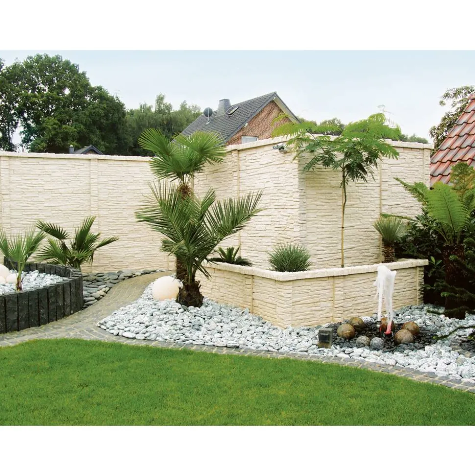 Betonzaunplatte 'Mediterran Nostalgie' Beton/Stahl grau 144 x 30 x 4 cm