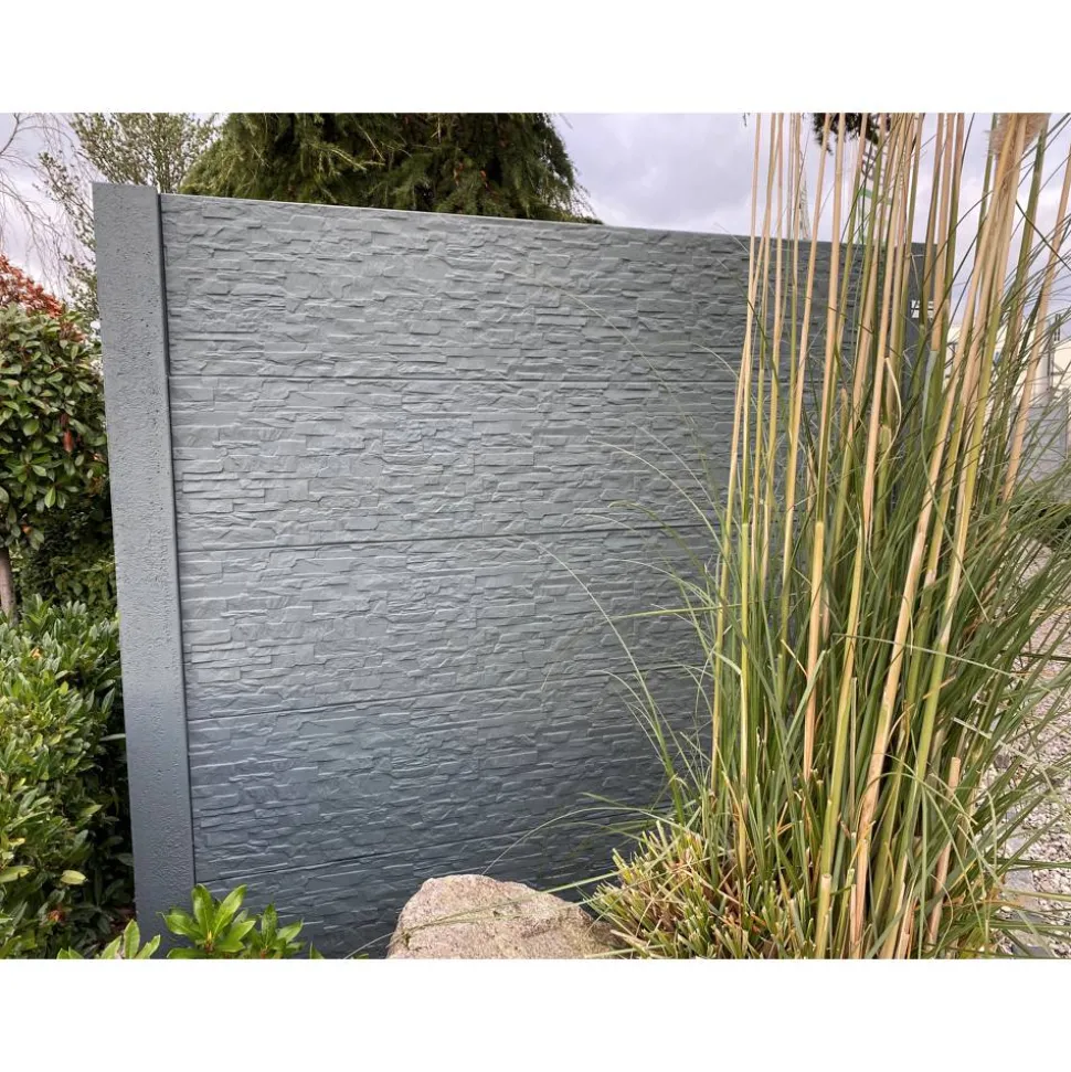 Betonzaunplatte 'Standard Rockstone' 200 x 38,5 x 3,5 cm grau
