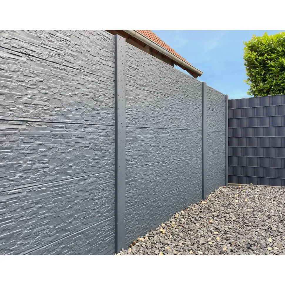 Betonzaunplatte 'Standard Rockstone' 200 x 38,5 x 3,5 cm grau