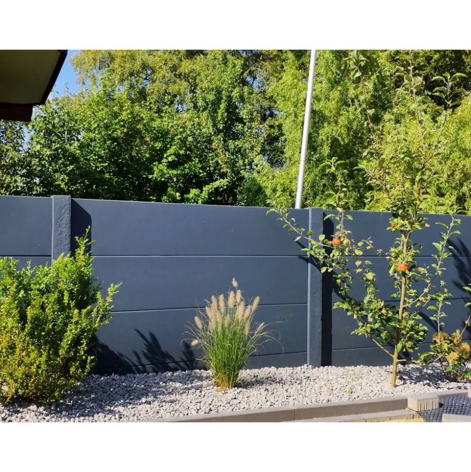 Betonzaunplatte 'Standard Stein' glatt 200 x 38,5 x 3,5 cm grau